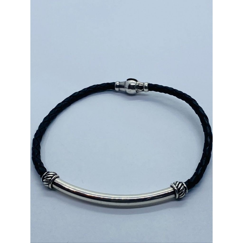 David Yurman Sterling Silver 925 Black Leather Bracelet - 8 Wrist 325$